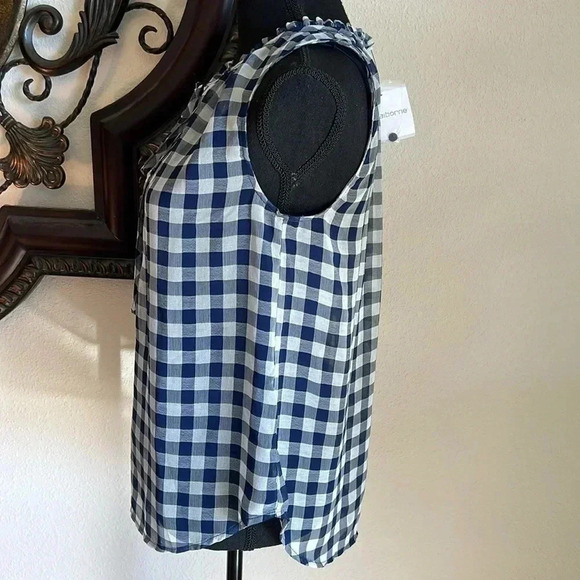 Liz Claiborne NWT Henley Ruffle Tank Navy Blue Gingham XS - Picture 16 of 16